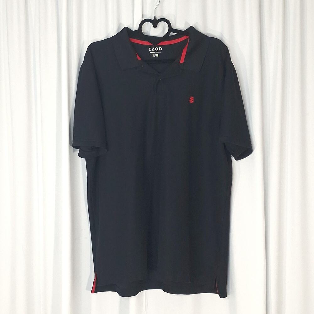 IZOD Men’s XL Black Short Sleeve Polo Shirt Red Logo Classic Preppy Golf